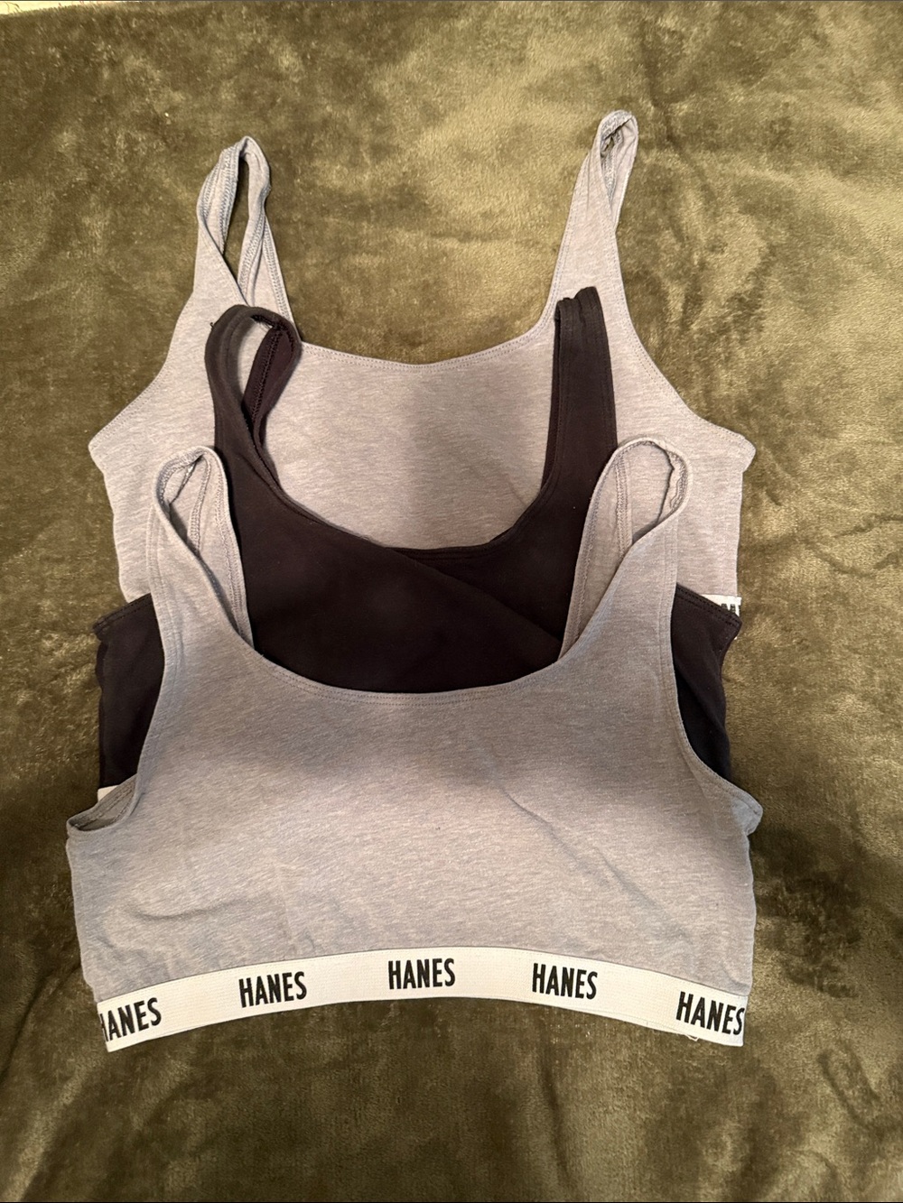 Hanes Grey & Black Cotton-Blend Bralette Set - 3 Pack